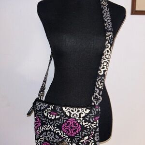 Vera Bradley Black and Pink Patterned Crossbody Bag